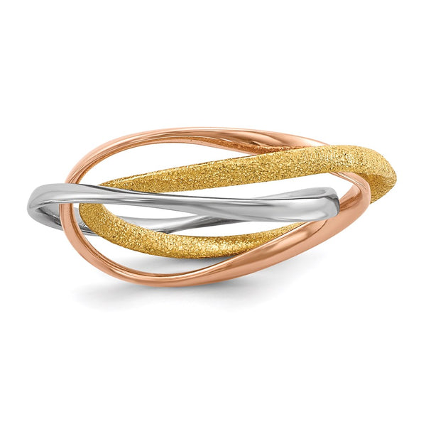 Intertwined Sterling Silver Ring with Gold & Rose Gold Plating
