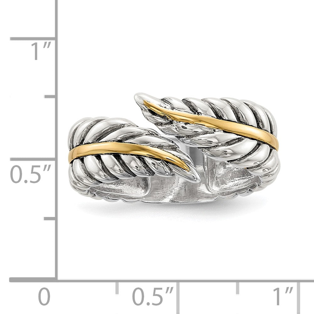 Buy Stylish Antiqued 14K Gold Leaf Bypass Ring in Sterling Silver - Value Design