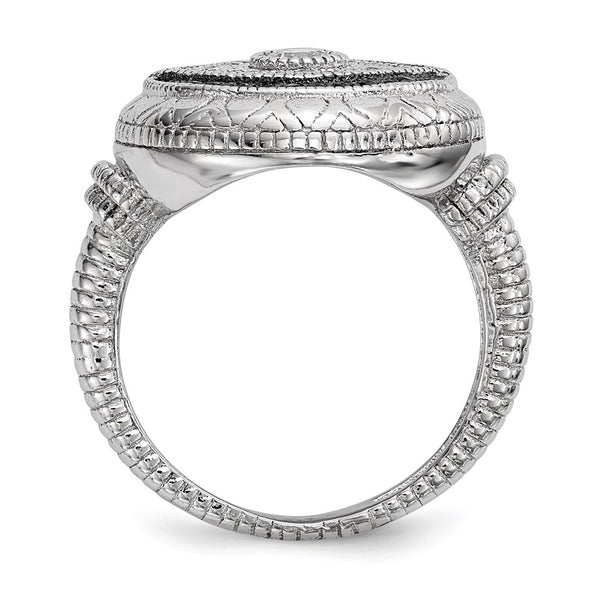 Rhodium-Plated Sterling Silver Evil Eye Ring with CZ, 14K