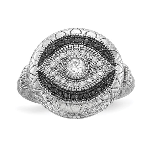 Shop Stylish Rhodium-Plated Sterling Silver Evil Eye Ring with CZ, 14K Luxury