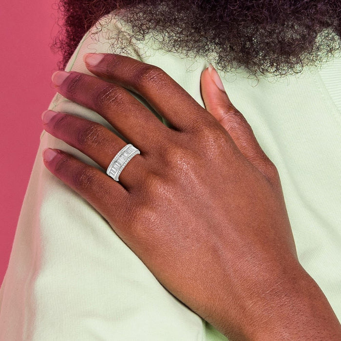 Exclusive Rhodium-Plated Sterling Silver Eternity Ring | Stylish CZ Design-5