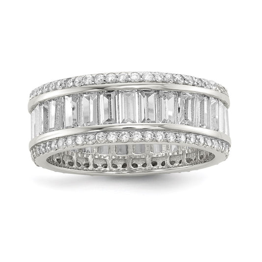 Exclusive Rhodium-Plated Sterling Silver Eternity Ring | Stylish CZ Design