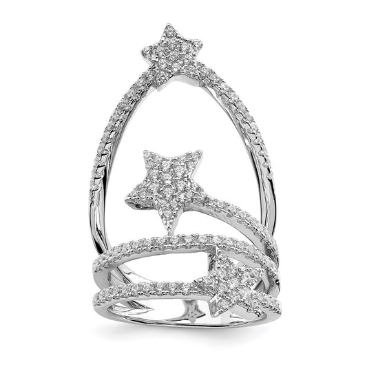 High-Quality Rhodium-Plated Sterling Silver Star Ring with Cubic Zirconia - Stylish Value!