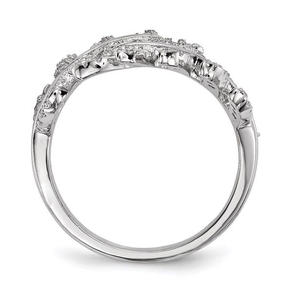 Rhodium-Plated Sterling Silver CZ Leaf Ring - Extender