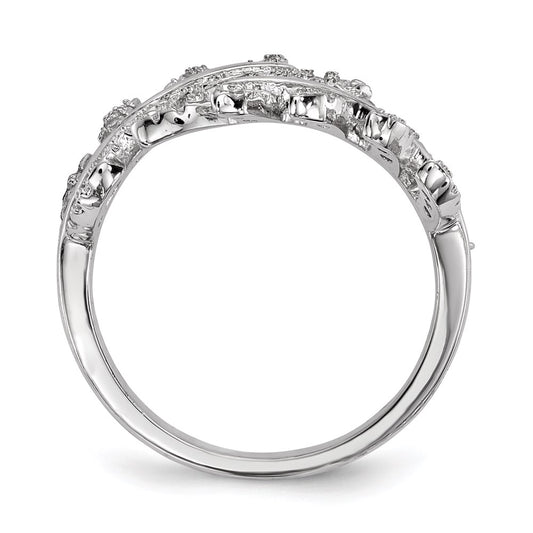 Buy Stylish Rhodium-Plated Sterling Silver CZ Leaf Ring, Adjustable Design