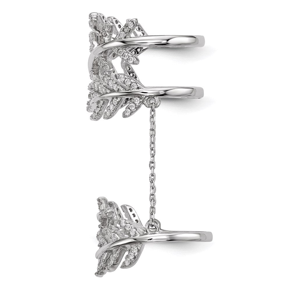 Buy Stylish Rhodium-Plated Sterling Silver CZ Leaf Ring, Adjustable Design