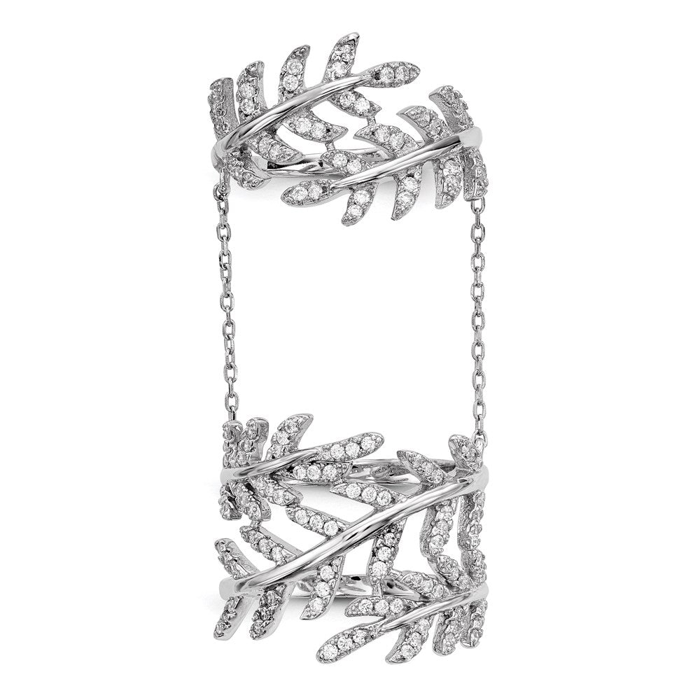 Buy Stylish Rhodium-Plated Sterling Silver CZ Leaf Ring, Adjustable Design