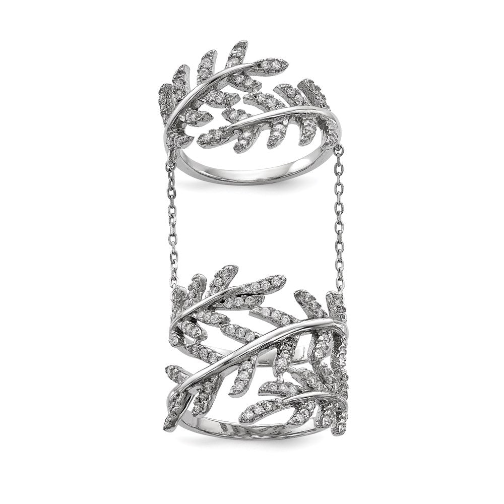 Buy Stylish Rhodium-Plated Sterling Silver CZ Leaf Ring, Adjustable Design