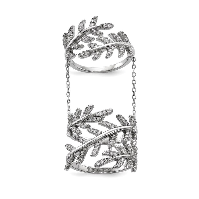 Buy Stylish Rhodium-Plated Sterling Silver CZ Leaf Ring, Adjustable Design-1