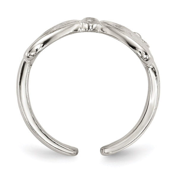 Polished Sterling Silver Double Finger Ring with CZ Butterfly