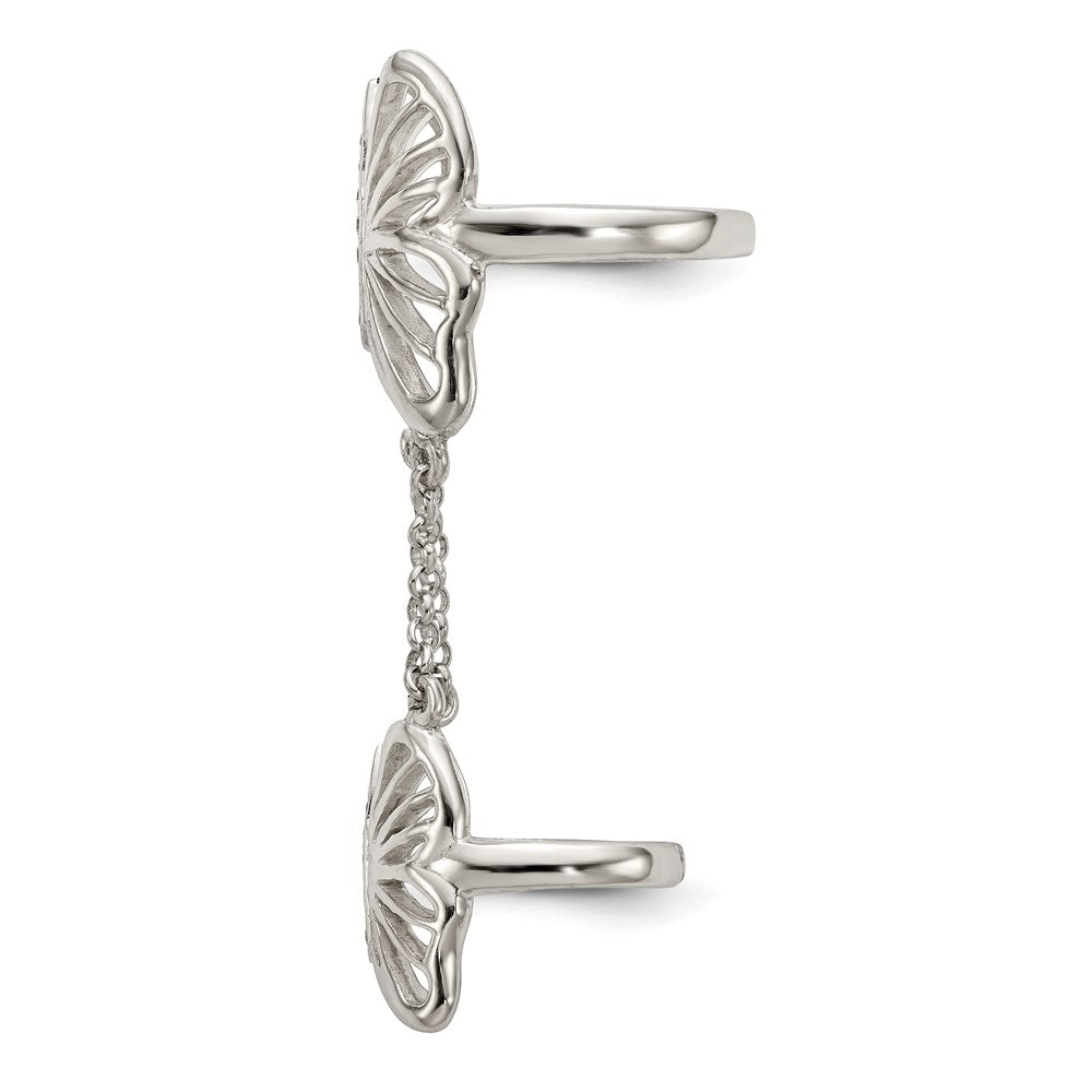 Shop Stylish Polished Sterling Silver Double Finger Ring with CZ Butterfly Design