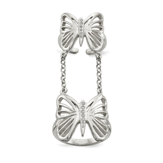 Shop Stylish Polished Sterling Silver Double Finger Ring with CZ Butterfly Design