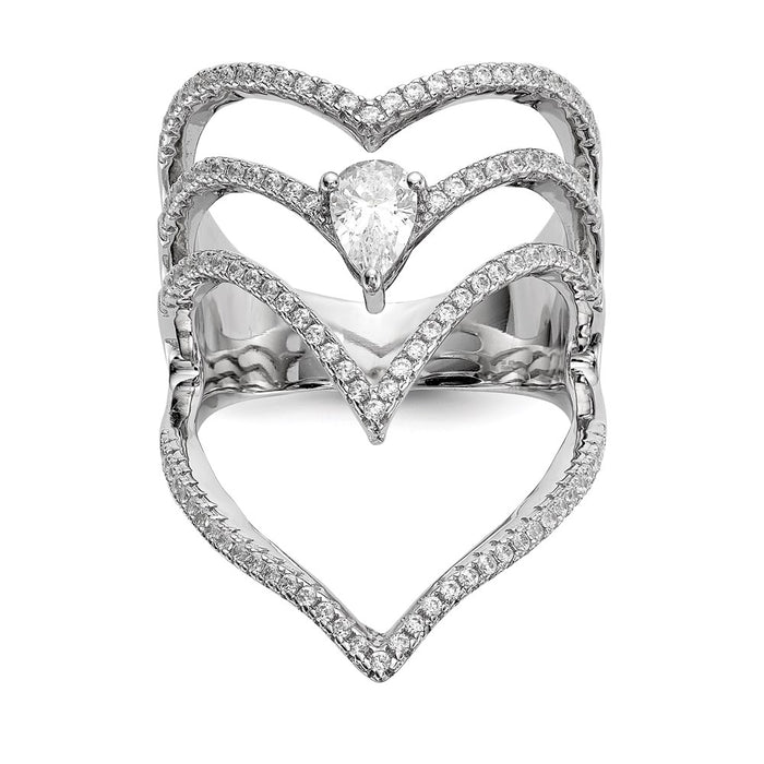 Shop Exclusive Rhodium-Plated Sterling Silver Ring with Cubic Zirconia - Stylish Value!-1