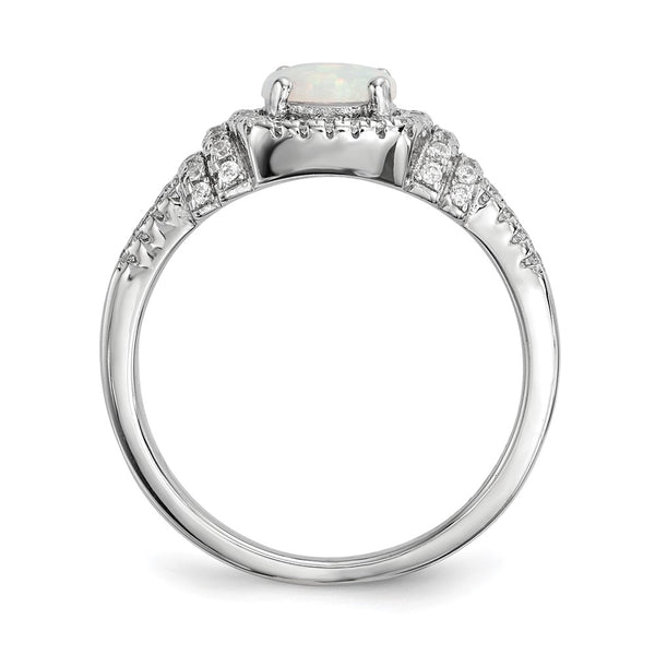 Rhodium-Plated Sterling Silver Ring with CZ & Opal