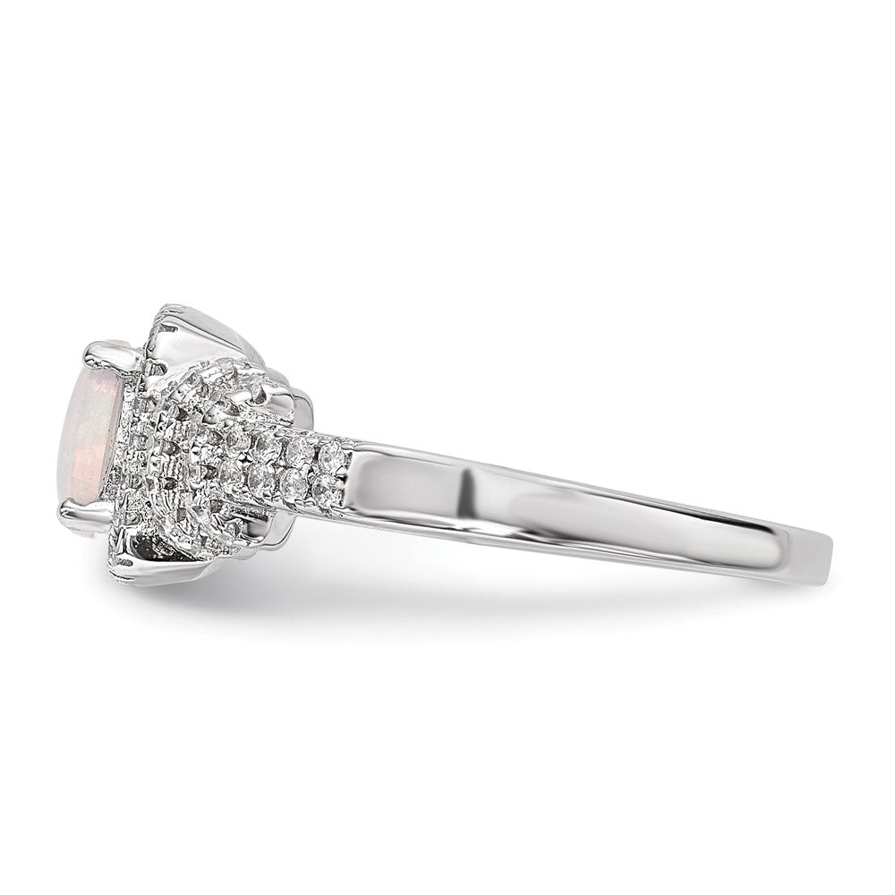 Buy Stylish Rhodium-Plated Sterling Silver Ring with CZ & Opal - Affordable Luxury