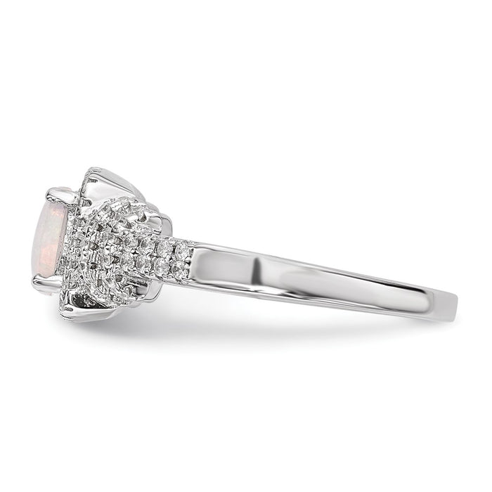 Exclusive Rhodium-Plated Sterling Silver Ring with CZ & Opal - Stylish Value!-3