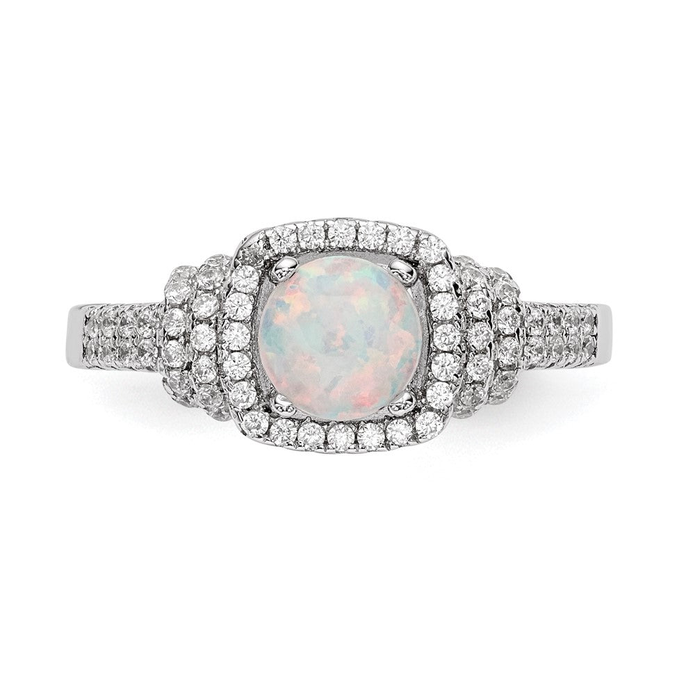 Buy Stylish Rhodium-Plated Sterling Silver Ring with CZ & Opal - Affordable Luxury