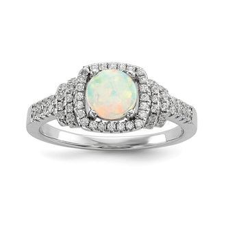 Buy Stylish Rhodium-Plated Sterling Silver Ring with CZ & Opal - Affordable Luxury