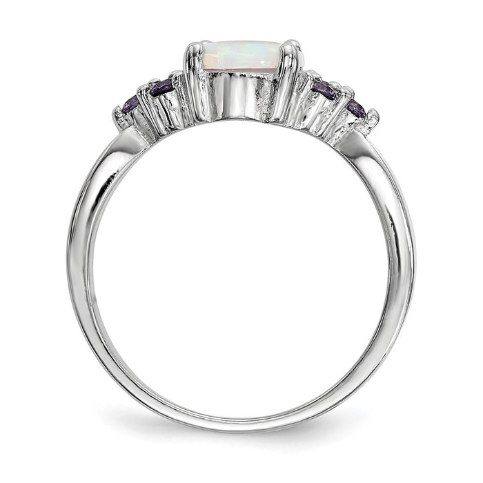 Buy Stylish Rhodium-Plated Sterling Silver Oval Created Opal Ring  | Affordable Purple CZ Accents-2