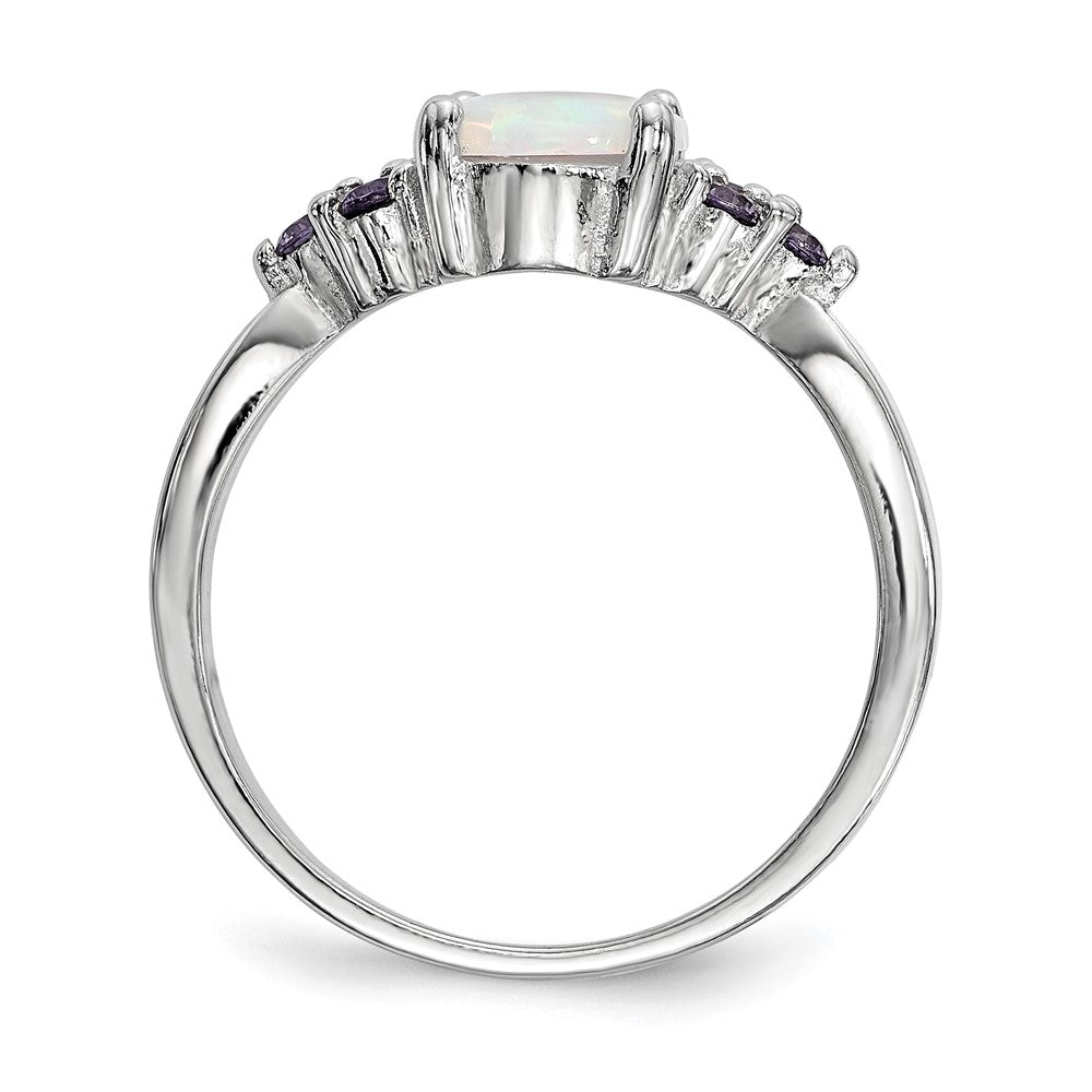 Shop Stylish Rhodium-Plated Sterling Silver Oval Created Opal Ring - Value!