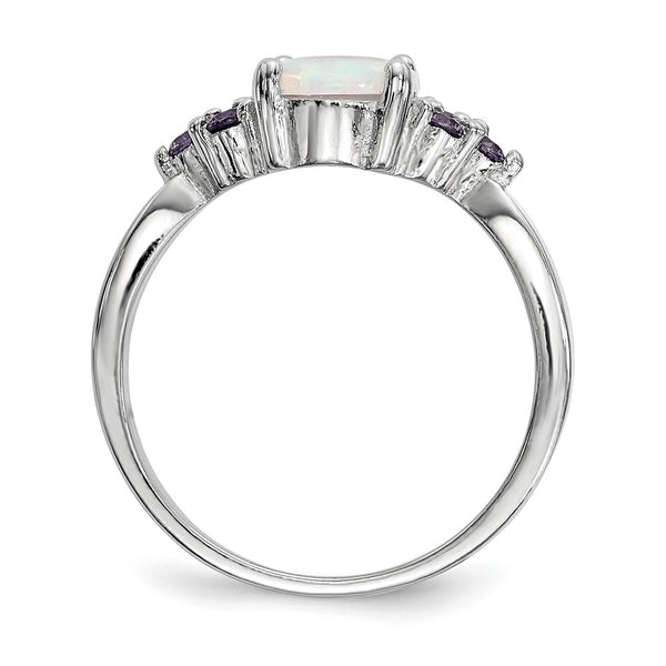 Rhodium-Plated Sterling Silver Oval Created Opal Ring