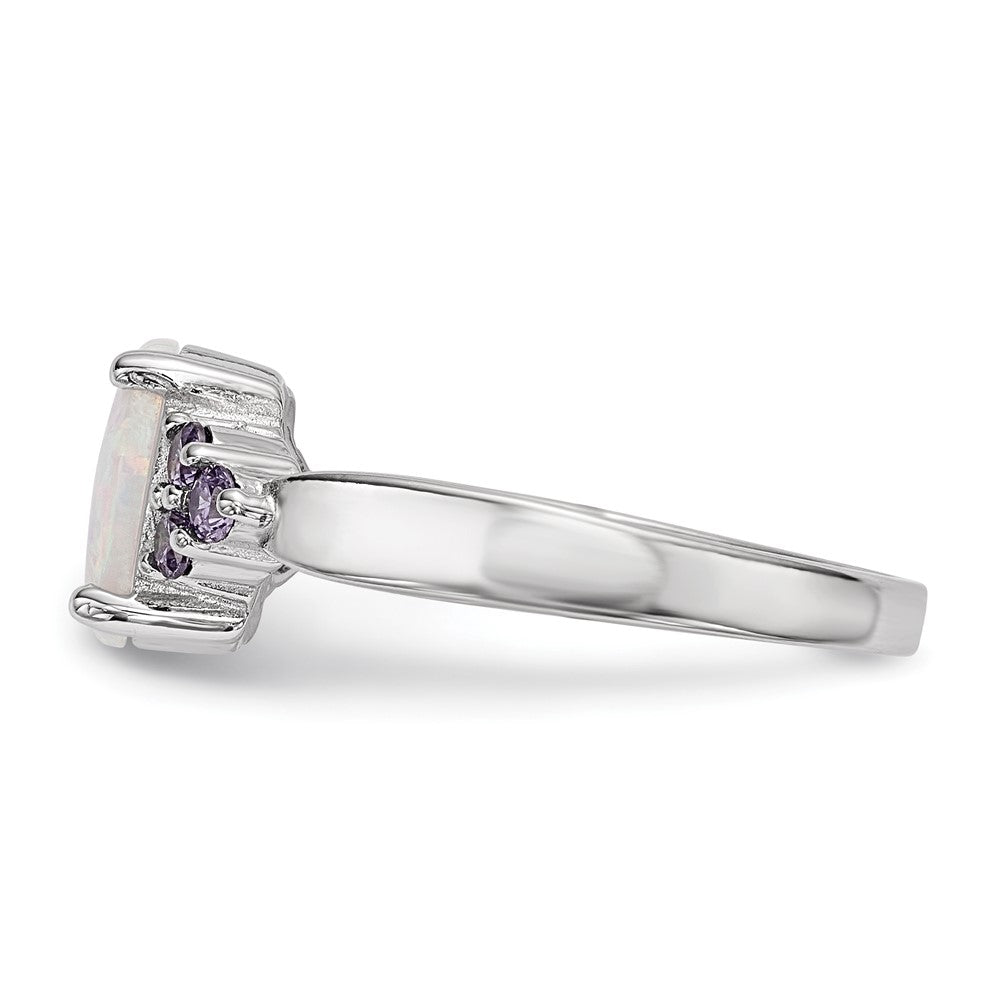 Buy Stylish Rhodium-Plated Sterling Silver Oval Created Opal Ring  | Affordable Purple CZ Accents