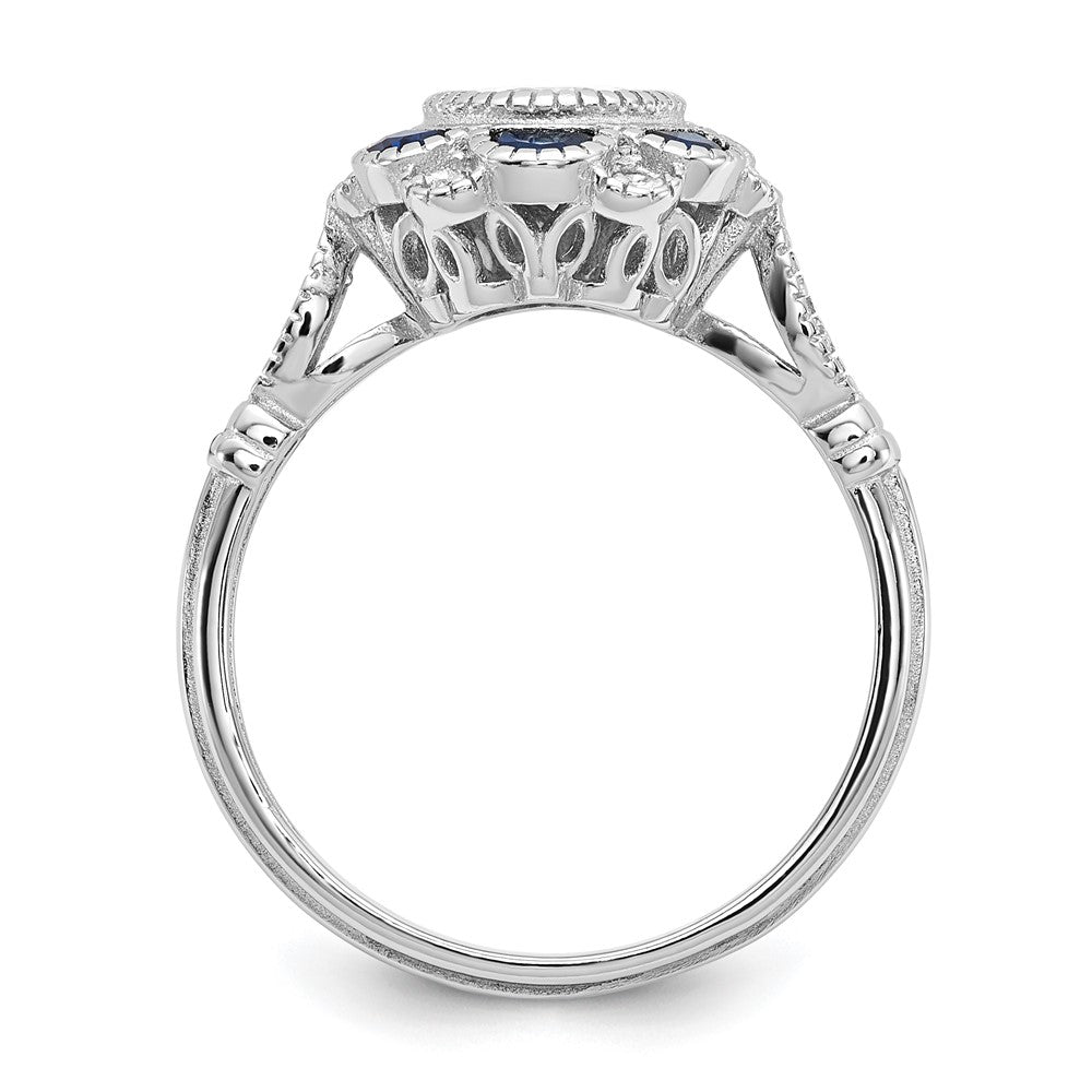 Buy Stylish Rhodium-Plated Sterling Silver Flower Ring, CZ & Blue Sapphire
