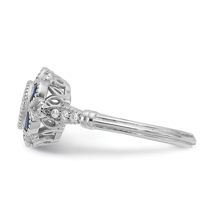 Buy Stylish Rhodium-Plated Sterling Silver Flower Ring, CZ & Blue Sapphire-3