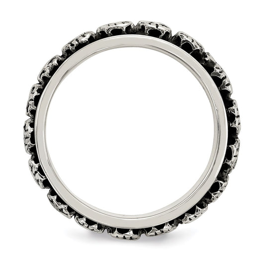 Exclusive Polished Sterling Silver Spinning Skull Ring - Stylish Antiqued Finish