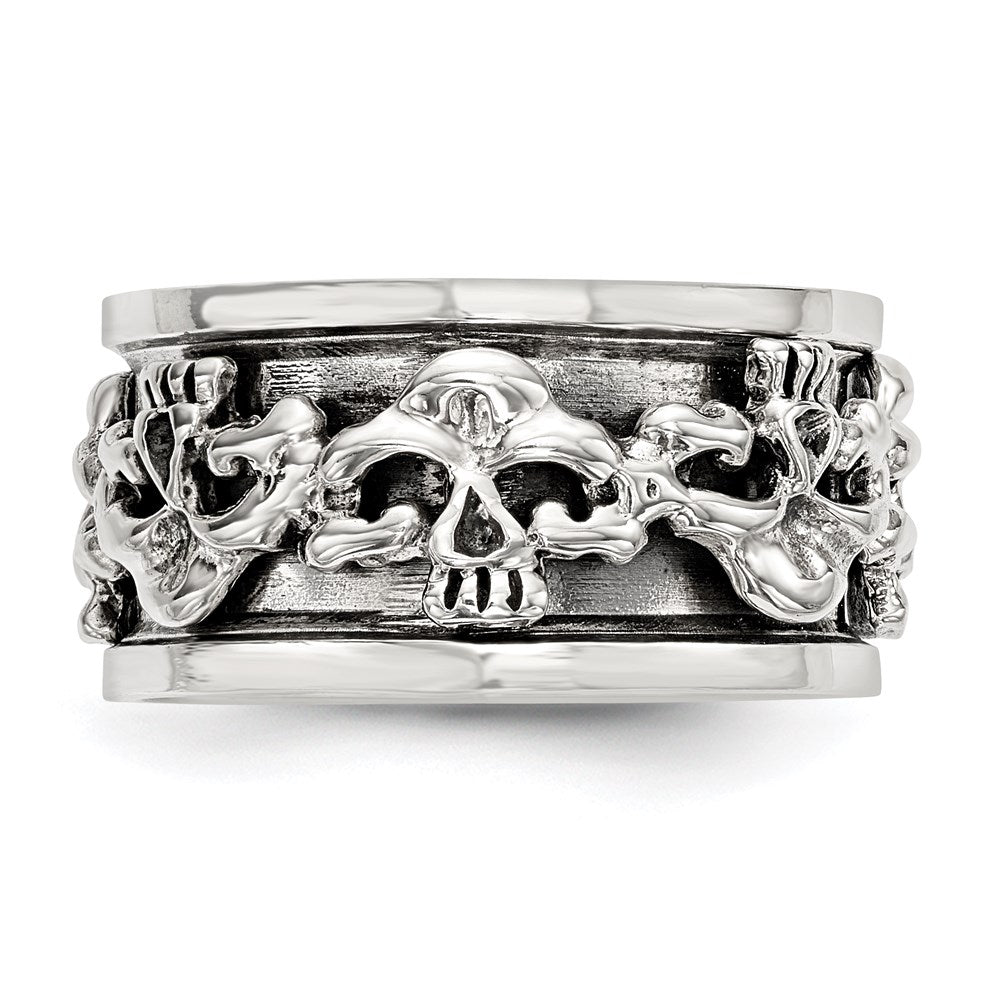 Order Stylish Polished Sterling Silver Spinning Skull Ring, Antiqued Finish