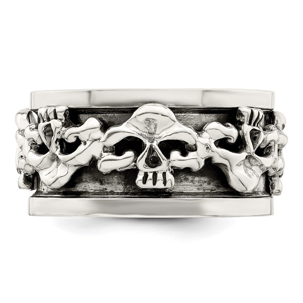 Order Stylish Polished Sterling Silver Spinning Skull Ring, Antiqued Finish