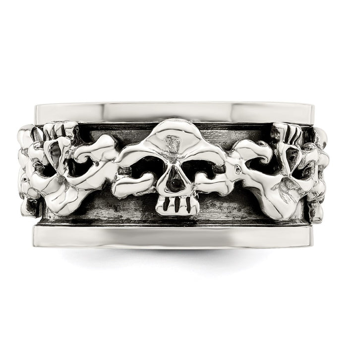 Order Stylish Polished Sterling Silver Spinning Skull Ring, Antiqued Finish-4