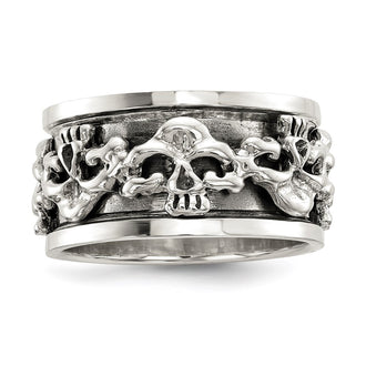 Order Stylish Polished Sterling Silver Spinning Skull Ring, Antiqued Finish
