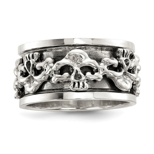 Exclusive Sterling Silver Polished Spinning Skull Ring - Stylish Antiqued Finish