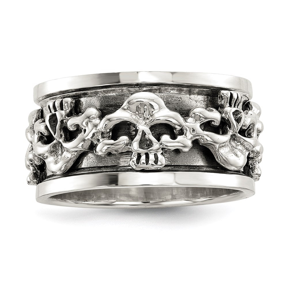 Buy Exclusive Polished Sterling Silver Spinning Skull Ring - Stylish Design!