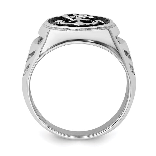 High-Quality Antiqued Plated Anchor Ring in Stylish Rhodium-Plated Silver