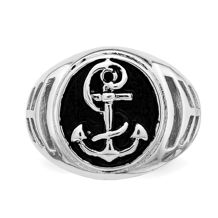 High-Quality Antiqued Plated Anchor Ring in Stylish Rhodium-Plated Silver-3