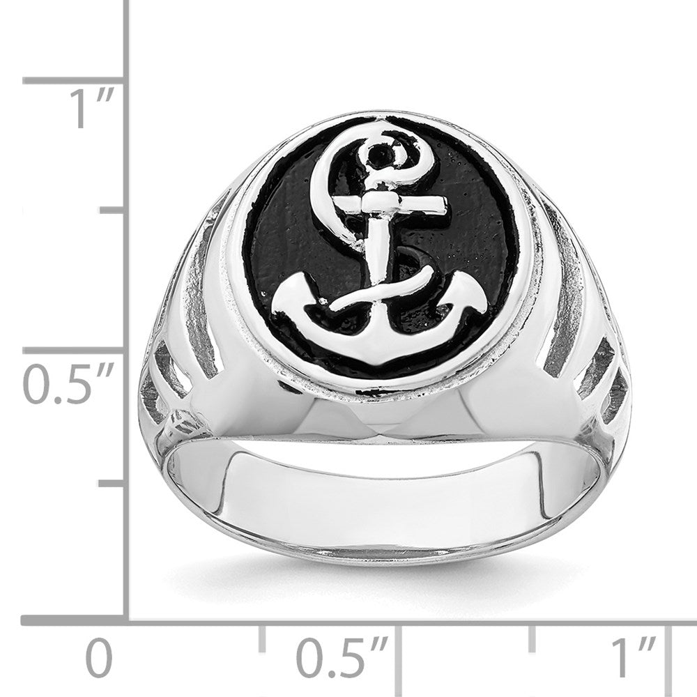 High-Quality Antiqued Plated Anchor Ring in Stylish Rhodium-Plated Silver