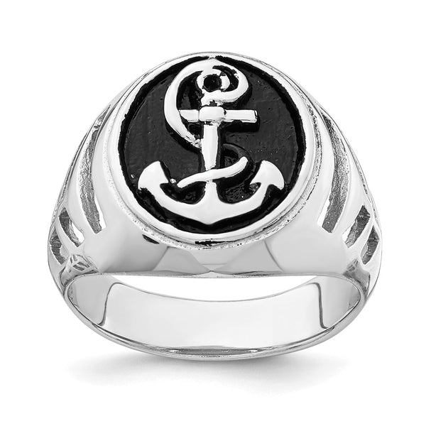 Rhodium-Plated Sterling Silver Antiqued Anchor Ring