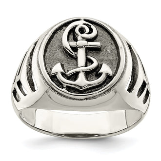 Buy Stylish Antiqued Sterling Silver Anchor Ring - 14G, 8mm Width
