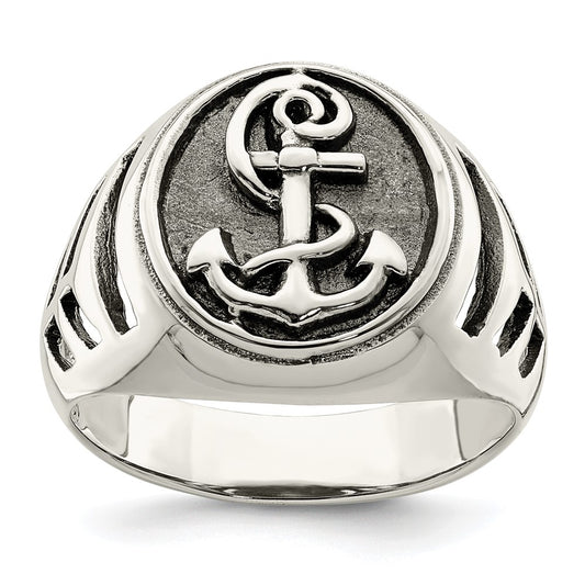 High-Quality Antiqued Sterling Silver Anchor Ring - Stylish Design at Value Price