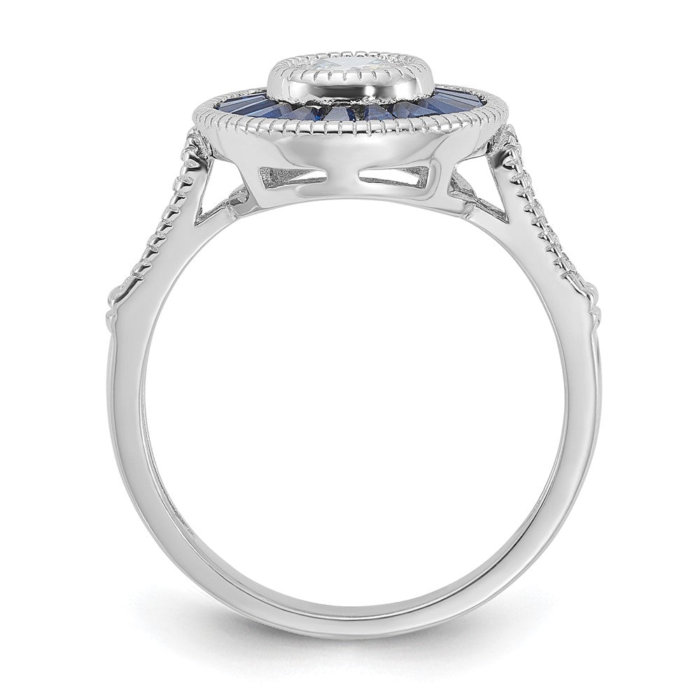 High-Quality Rhodium-Plated Sterling Silver Ring with Synthetic Blue Spinel & Stylish CZ