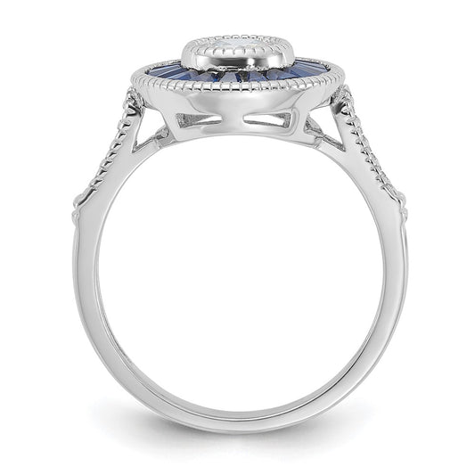 High-Quality Rhodium-Plated Sterling Silver Ring with Synthetic Blue Spinel & Stylish CZ