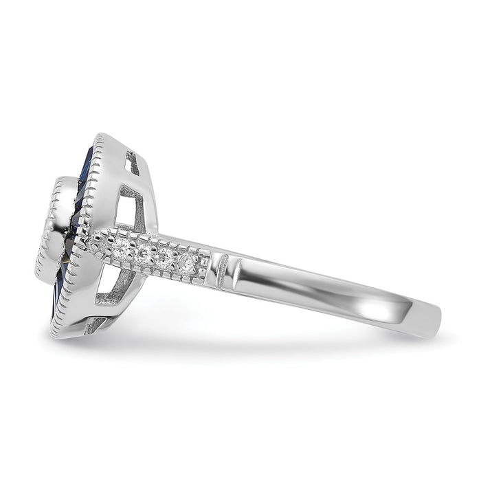 High-Quality Rhodium-Plated Sterling Silver Ring with Synthetic Blue Spinel & Stylish CZ-3