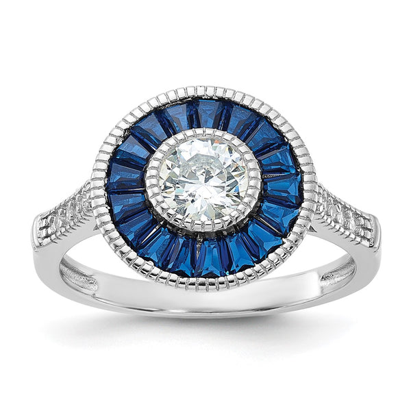 Rhodium-Plated Sterling Silver Ring with Blue Spinel