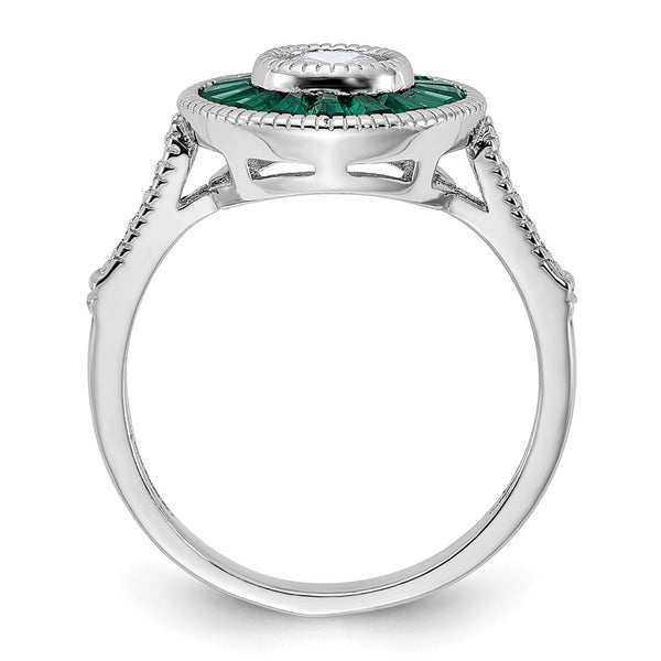 Rhodium-Plated Sterling Silver Ring with Green Spinel & CZ