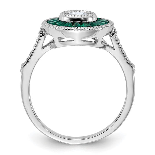 Buy Stylish Rhodium-Plated Sterling Silver Ring - 14mm, Synthetic Green Spinel