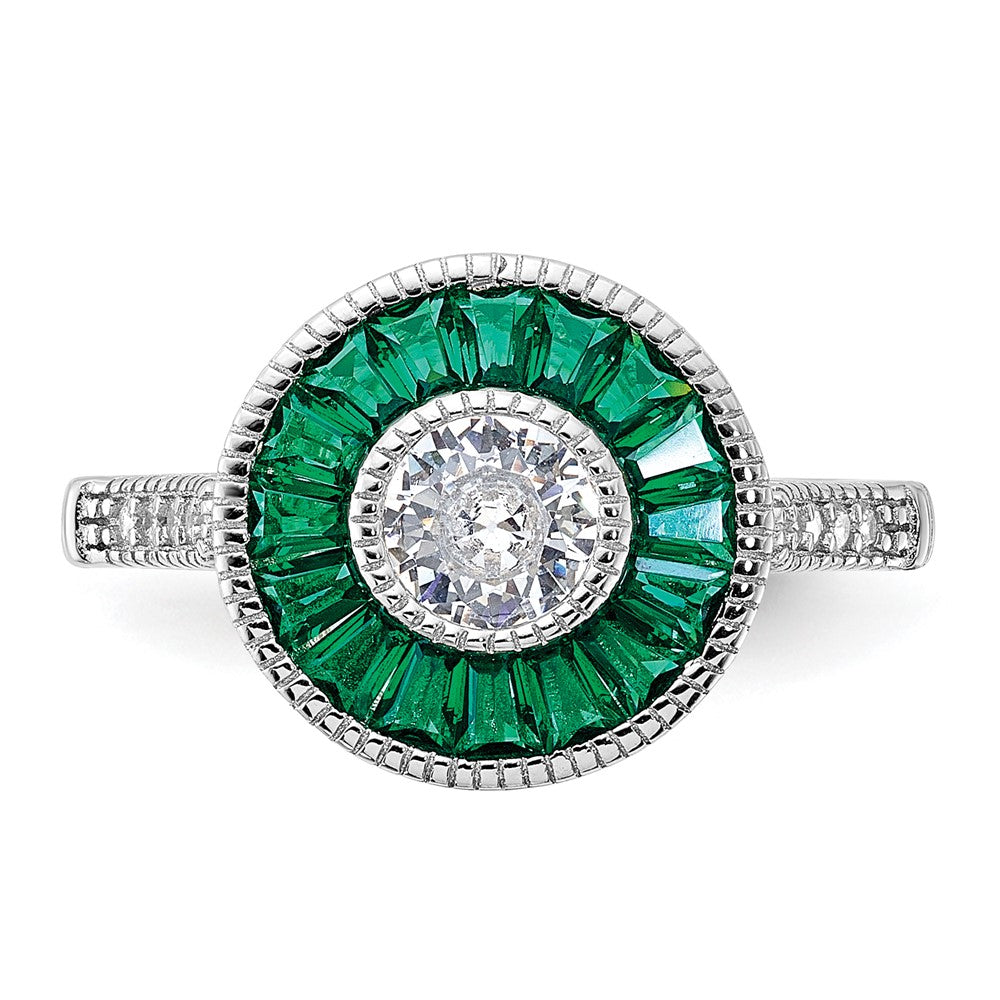 Buy Stylish Rhodium-Plated Sterling Silver Ring - 14mm, Synthetic Green Spinel