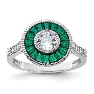 Buy Stylish Rhodium-Plated Sterling Silver Ring - 14mm, Synthetic Green Spinel