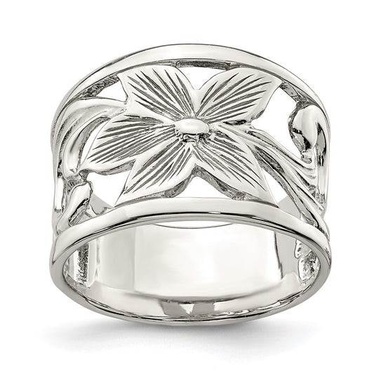 Exclusive Rhodium-Plated Sterling Silver Floral Ring - Stylish & Affordable Design